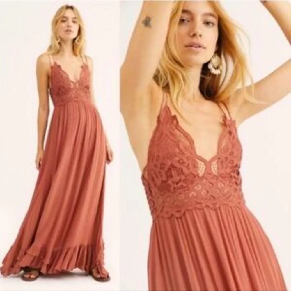 NEW Free People Adella Maxi Slip Copper brown summer Dress sz S - Picture 2 of 7